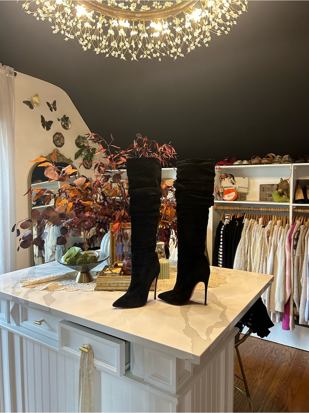 Black Suede Christian Louboutin Ishtar Bota Over-the-Knee Stiletto Boots